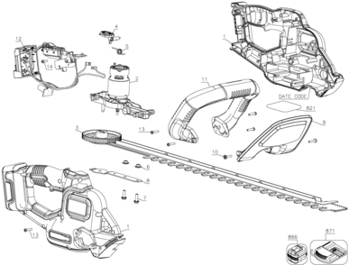 Default Diagram and Parts List for LHT360C Type 1 Black and Decker Hedge Trimmer